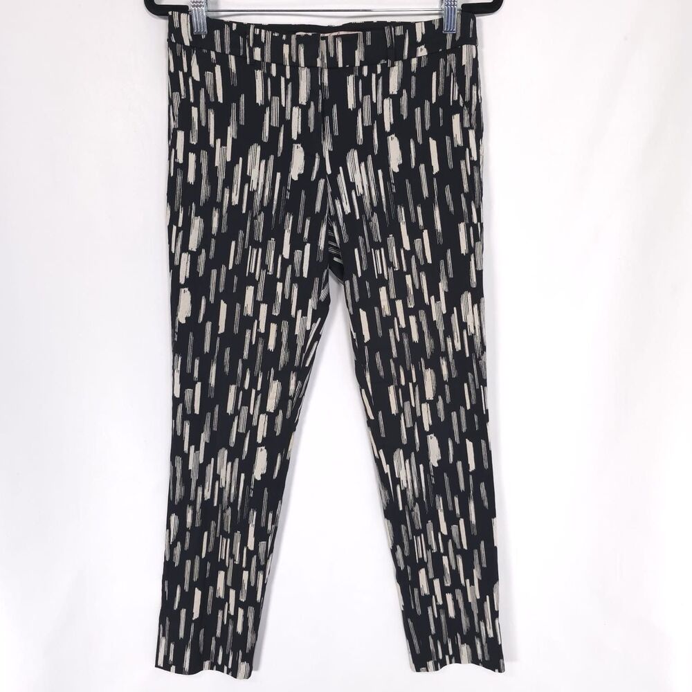 Lela Rose Women Dress Pants Trouser 2 Print 100% SILK LINED Black White Caroline